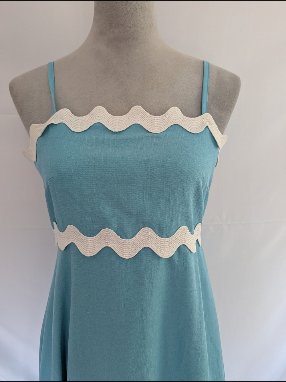 Sky Blue Maxi Dress with White Ric Rac Trim - Picture 3 of 7